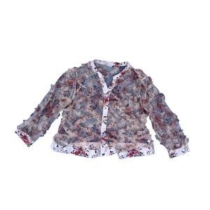 Cato Plus Size 26/28 Pink Floral Mesh Blouse - Ruffle Sleeve V-Neck Top